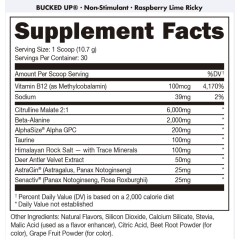 BUCKED UP, PREMIUM предтренировочный комплекс, без стимуляторов, со вкусом малины и лайма, 321 г (11,3 унции) (30 порций)